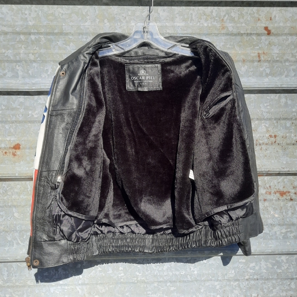 VINTAGE 90's USA Flag Leather Motorbike Jacket (unisex) - Picture 6 of 17